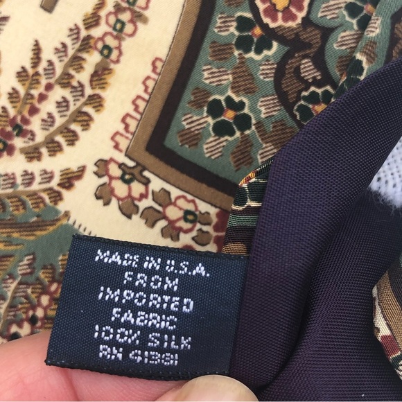 Polo Ralph Lauren Silk Botanical Floral Tie - Tan Cream Green Burgundy - USA - Picture 6 of 8